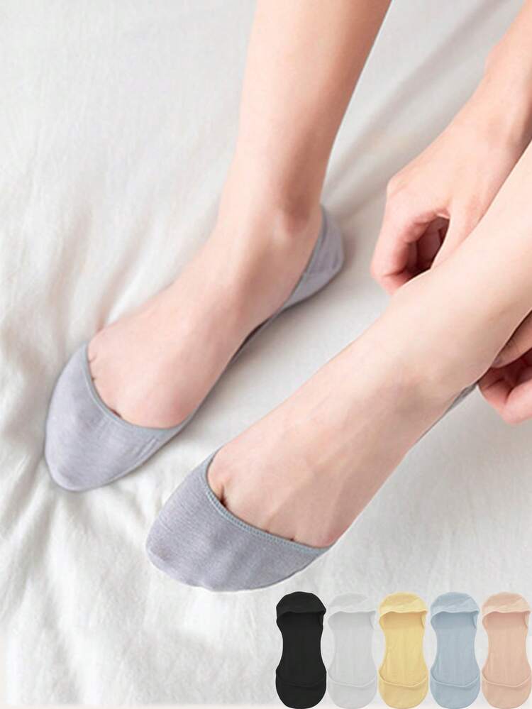 1/5/10 Đôi tất thuyền mùa hè dành cho nữ, mỏng, thoáng khí, màu trơn, chống trượt, làm bằng silicon, miệng nông, không nhìn thấy được. - Nhiều màu - Xem 2