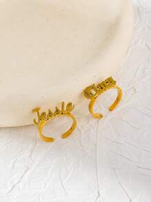 Anillo con nombre personalizado, joyería personalizada, anillo ajustable de acero inoxidable dorado/plateado, regalo de pareja - Anillo soldado en oro 1 - Ver 4