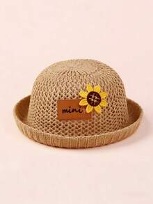 1pc Unisex Baby/Toddler Knitted Breathable Sun Protection Hat, Infant Beach/Wind Resistant Round Top Straw Hat - MINI - View 9