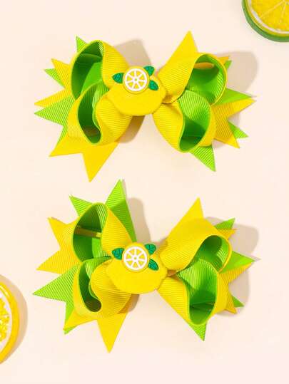2个黄色柠檬发夹，Y2K鳄鱼夹蝴蝶结发夹，优雅丝带水果发卡，燕尾发夹，可爱甜美发饰，青少年夏季礼物，度假日常佩戴