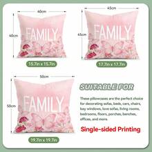 4件套水彩粉色花卉康乃馨爱心文字印花抱枕套，100%涤纶绒面料，单面印花，适用于客厅、沙发、卧室装饰，尺寸：40x40厘米/45x45厘米/50x50厘米，不含枕芯 - 水彩粉紅花卉康乃馨愛心文字圖案插畫 - 查看 2