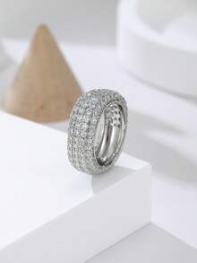1 pieza Anillo geométrico encantador y de moda con micro incrustaciones de circonia brillante, accesorio de joyería multifuncional para banquetes y bodas - anillo - Ver 4