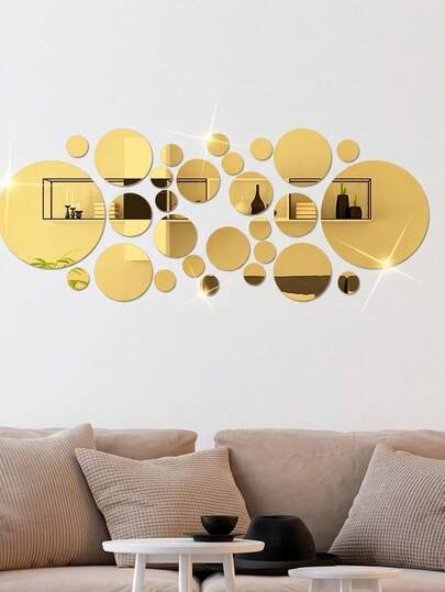 3D-spegelväggklistermärke, akrylväggdekaler med guld- och silverprickiga prickar, gör-det-själv-konstväggdekor för vardagsrum, sovrum, minimalistisk heminredning