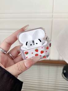 草莓图案蓝牙耳机保护套（1个），兼容苹果Pro 1/2/3/4，带钥匙扣，女士礼物 - 彩色 - 查看 3