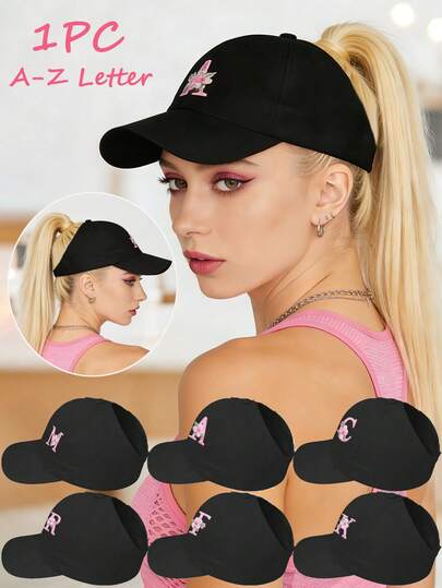 Women's Floral & Letter Embroidered High Ponytail Visor Baseball Cap, Multifunctional Sun Hat For Summer