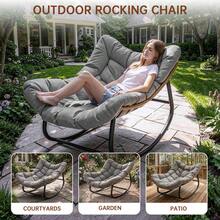 GartistGo Wide Egg-Shape Rocking Chair With Hand-Woven Rattan & Water-Resistant Cushion, Indoor&Outdoor Lounger, 350 Lb Load Capacity - Grey - View 7