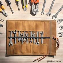 Canvas Tool Bag Small Tool Carrier Roll - 10 Slots 1 Tie Rope Heavy Duty 16oz Waxed Canvas Storage Roll Up Bag - Khaki - 卡其色 - 查看 5