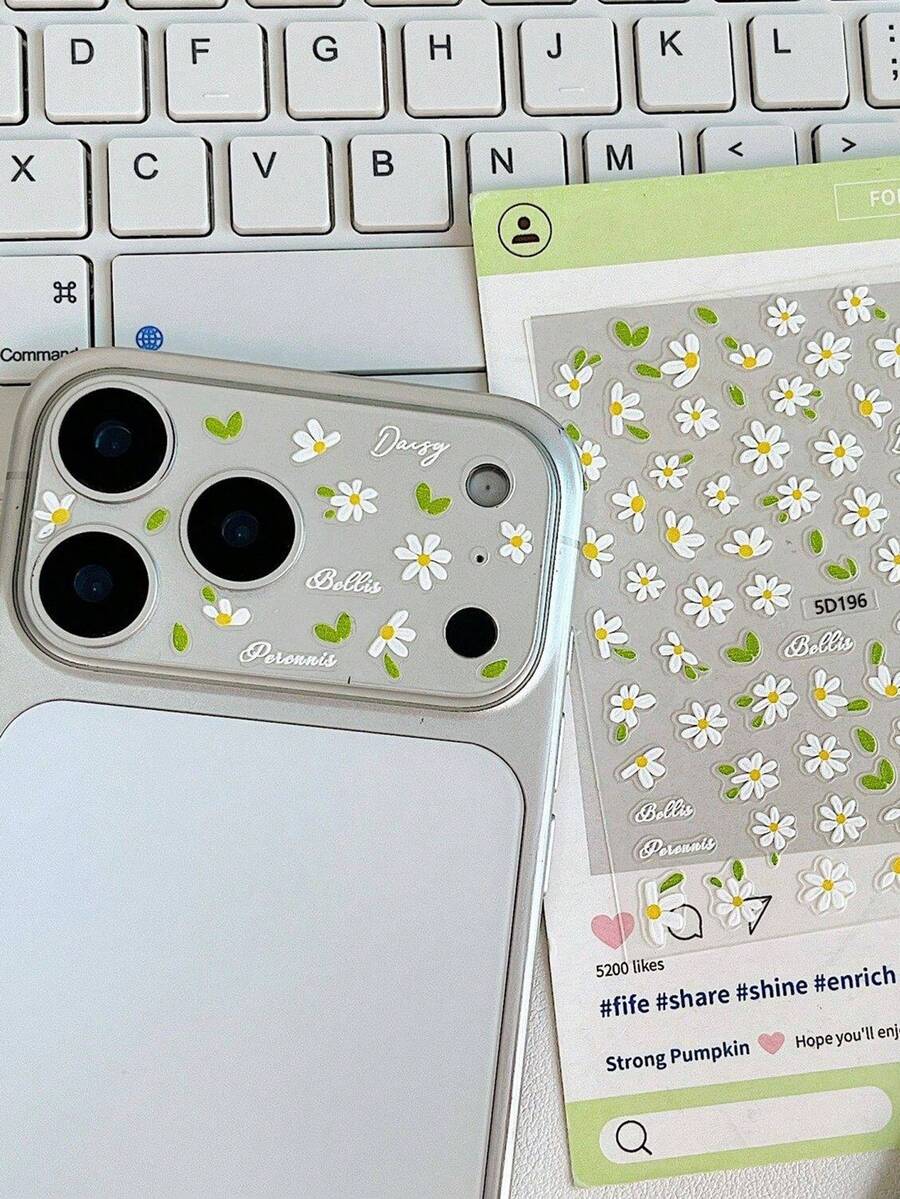 3pcs Lens Protector Film + 1pc Cute Daisy Flower DIY Sticker Transparent Camera Lens Protector Film Compatible With IPhone 17 Pro Max, 17 Pro, 17, 16 Pro Max, 16 Pro, 16, 15 Pro Max, 15 Pro Max, 15 Pro, 15, 14 Pro Max, 14 Pro, 14, 13 Pro Max, 13 Pro, 13, Fashionable Spring DIY Lens Protective Soft Film - Daisy - View 1