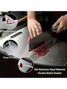 1件套优质不锈钢砧板套装 - 耐用、易清洁、厨房必备、节省空间、防锈 - 銀色 - 查看 5