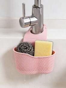1pc Adjustable Sink Drain Basket Kitchen Accessory Sink Bag Soap Sponge Holder Faucet Bracket Storage Shelf Hanging Drain Basket Bag - Pink - View 3