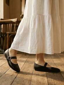 Women's Elegant Black Ballet Shoes, Spring/Summer New Arrival, Buckle Design, Comfortable Soft Lightweight Work Shoes For Daily Commute - Black - View 5