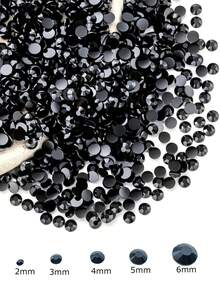 2000/800/400顆/包 樹脂水鑽 2mm-6mm 黑色平底美甲水鑽，適用於DIY手工、美甲、手機殼、鞋子、衣服、裝飾、美甲寶石、美甲用品、美甲配件、美甲飾品 - 黑色 - 查看 10