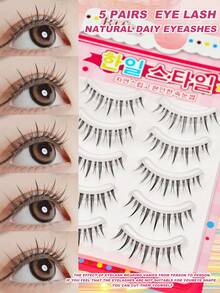 5 Pairs False Eyelashes Wispy Manga Lashes Natural Look Korean Japanese Anime Lashes Manhua Effect Look Like Individual Clusters Spiky Cosplay Eyelashes With Clear Band Pack - Black - View 6