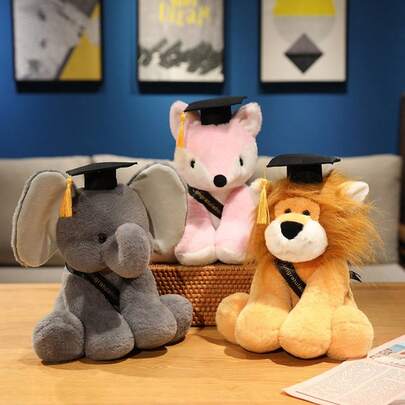 Large Plush Graduation Bear With Graduation Cap And Sash, Realistic Jungle Animal Stuffed Toys Including Lion, Elephant, Fox, Teddy Bear, Ideal For Graduation Gifts, Graduation Season, Plush Toys, Children's Toys