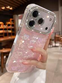 适用于 17 Pro Max/17 Pro/17 Air/17/16 Pro Max/16/16 Pro/16 Plus/15/15 Pro Max/15 Pro/15 Plus/11/12/13/14 Pro Max/11 Pro/11 Pro Max/12 Pro/12 Pro Max/13 Pro/13 Pro Max/7 Plus/14 Pro/14 Pro Max/14 Plus 的奢华水钻粉色爱心手机壳，亚克力硬壳，简约创意 - 粉紅色-鐳射愛心 - 查看 1
