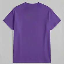 Women's Round Neck Short Sleeve Oversize Fit T-Shirt For Spring/Summer-Unisex Loose - Fit Comfortable Vintage Street - Style Cotton T - Shirt Top-Summer Casual Vintage Cotton Printed T-Shirts For Couples - 紫色 - 查看 2
