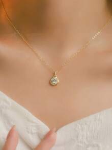 GAGAFEEL 1 chiếc dây chuyền mặt dây chuyền hình hoa hồng bằng bạc sterling 925 đính đá Zirconia, món quà thanh lịch cổ điển dành tặng bạn gái hoặc mẹ vào Ngày Valentine và Ngày của Mẹ. - Vàng - Xem 3