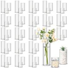 60 Pcs Plastic Cylinder Vases Tall Plastic Flower Vases For Centerpieces Hurricane Candle Holder For Home Wedding Office Party Formal Dinners Decorations 4''/6''/8'' - 60 - 查看 8