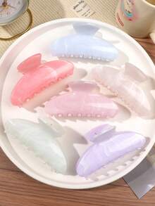 6件套梦幻马卡龙奶油色系列清新浅色糖果色亮面大理石扎染纯色高端果冻质地少女休闲街头出游日常通勤慵懒发型发夹夏季发饰沙滩爪夹度假发夹 - 彩色 - 查看 1