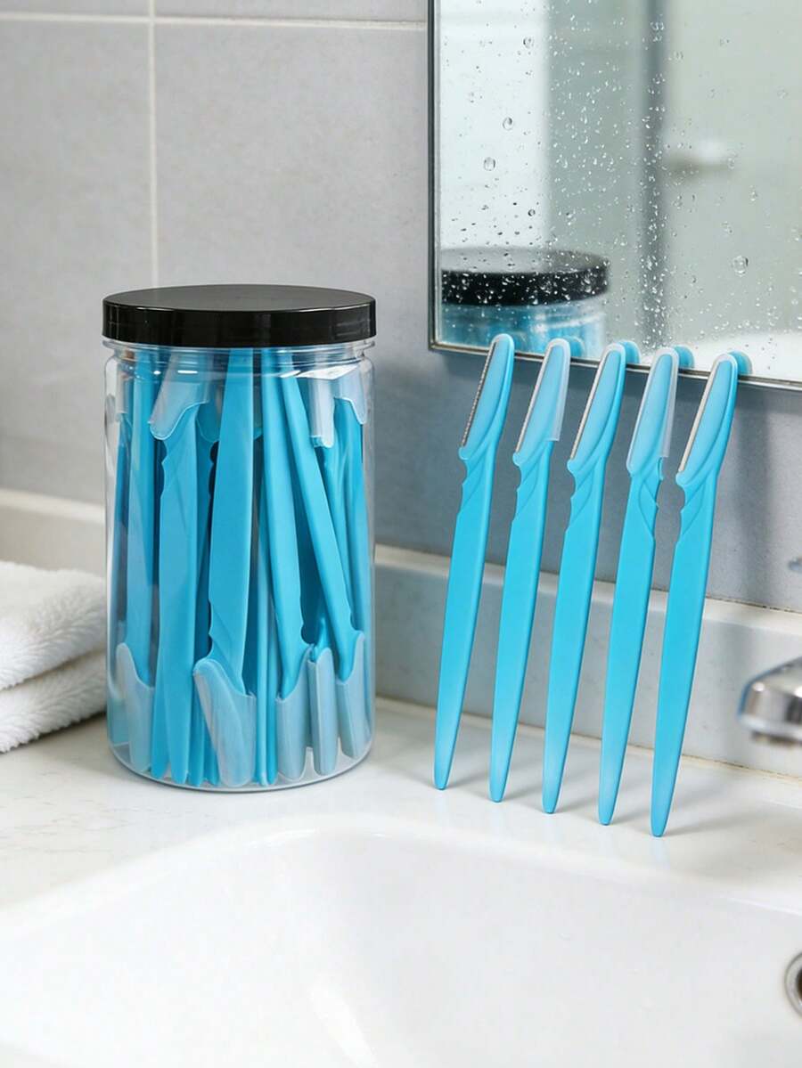 24件套修眉工具套装,包含安全修眉器、长柄修眉器、眉剪、眉形修饰工具、去角质抛光工具、剃刀、精细去角质工具、面部剃刀刀片、带保护套的眉剪和剃刀,可用于去除面部和身体毛发,男女旅行适用,可选1/3/6/12件套 - 藍色 - 查看 1