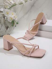 French Style Multi-Strap Thick Heel High Heels, Elegant One-Strap Sandals, Fashionable Versatile Comfortable - Pink - View 3