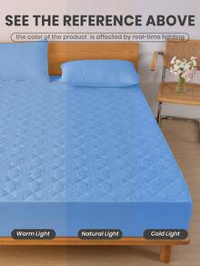 1pc Waterproof Solid Color Fitted Sheet, Skin-Friendly Mattress Protector, Dust-Proof & Moisture-Proof Mattress Cover, Ultrasonic Embossed Suitable For All Size Mattresses, Bedding Gift, Machine Washable - Clear Blue - View 8