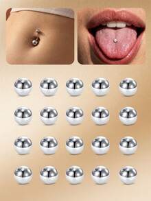 Đầu bi thay thế bằng thép không gỉ 316L dùng cho khuyên rốn, khuyên lông mày, khuyên tai, trang sức xỏ khuyên, phụ kiện khuyên dạng tạ, cỡ 14G 5mm, dành cho nữ và nam. - Bạc - Xem 1