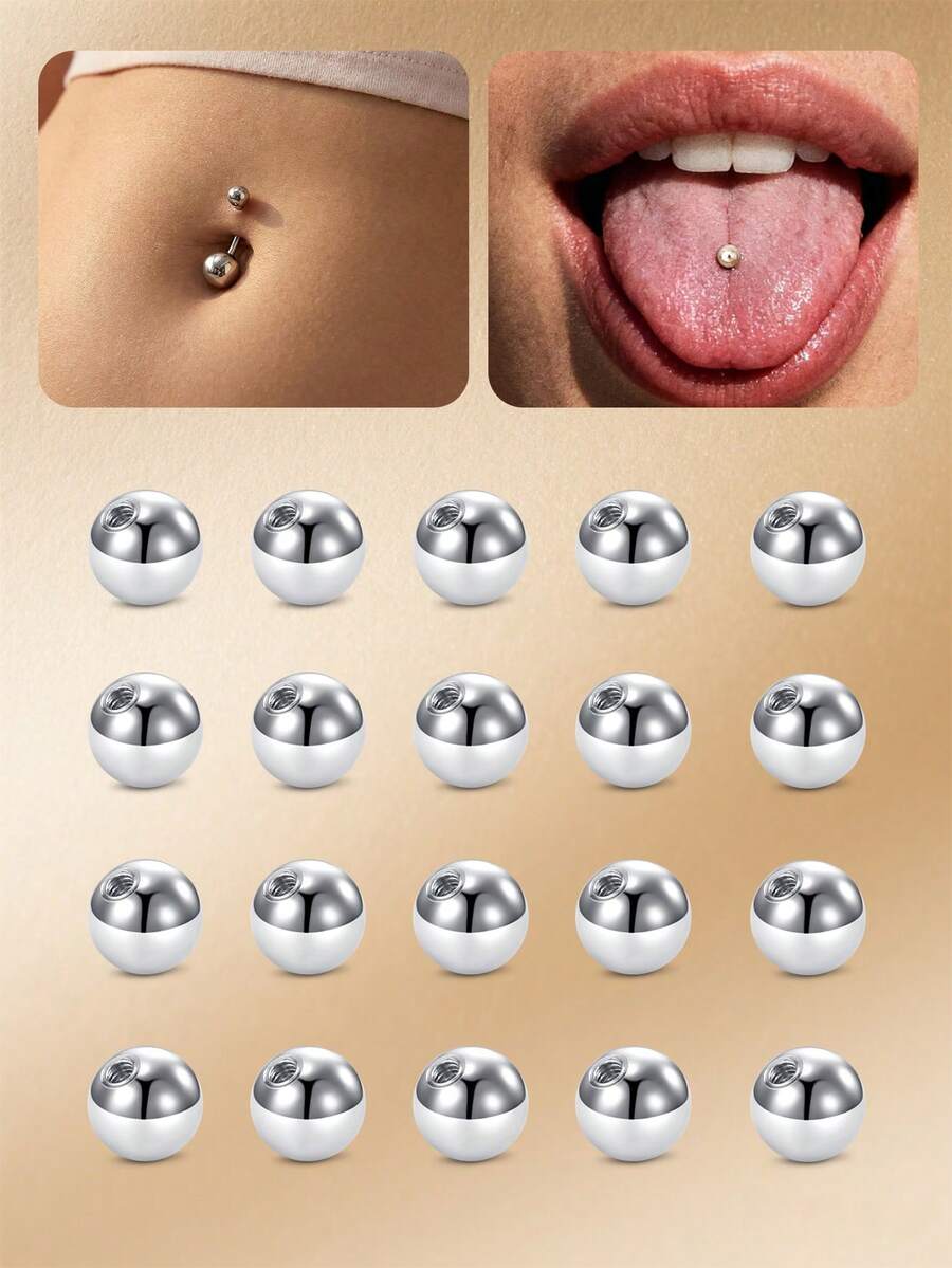 Đầu bi thay thế bằng thép không gỉ 316L dùng cho khuyên rốn, khuyên lông mày, khuyên tai, trang sức xỏ khuyên, phụ kiện khuyên dạng tạ, cỡ 14G 5mm, dành cho nữ và nam. - Bạc - Xem 1
