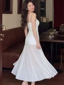 Y6Y 夏季新款白色吊带收腰长连衣裙 - 白色 - 查看 2