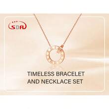 1件玫瑰金永恒双环交织经典手链项链套装，镶嵌小钻石 - 生日礼物、情人节礼物、周年纪念礼物、毕业礼物、母亲节礼物、父亲节礼物、感恩节礼物 - 玫瑰金 - 查看 3
