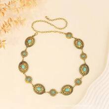 Dây thắt lưng ngọc lam chạm khắc cổ điển, Dây thắt lưng quyến rũ phong cách Bohemian, Hợp kim kẽm Boho Đá quý màu ngọc lam xanh, Thích hợp cho tiệc tùng, đám cưới, mọi mùa - xanh quân đội - Xem 11