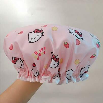 SANRIO 1 pieza Gorro de baño - Diseño grueso de doble capa de alta calidad, patrón de corazón y estrella de dibujos animados, gorro de baño para damas para uso doméstico, resistente a salpicaduras, adecuado para el baño y la cocina, sombrero esencial para salidas y viajes, regalo perfecto para cumpleaños, fiestas y días festivos