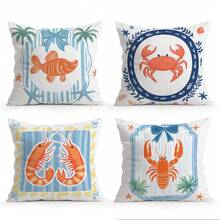 4件套，海洋生物线条艺术图案，单面印花抱枕套，适用于客厅、沙发、卧室，不含枕芯 - 彩色 - 查看 4