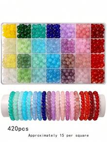 420 piezas de cuentas de vidrio de 8mm/1200 piezas de cuentas de vidrio de 6mm, kit para hacer joyas, adecuado para pulseras DIY, collares, aretes, manualidades y regalos (colores aleatorios) - color - Ver 3