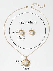 Bộ trang sức cao cấp bằng hợp kim đồng đính đá Zirconium - Hình cánh hoa dễ thương - Thích hợp để đeo hàng ngày. - Bộ ngọc trai tròn - Xem 4