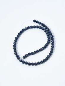 1串天然散珠圆形深蓝色星系砂岩宝石念珠，夜空蓝金砂石珠，适用于DIY首饰制作，尺寸4毫米、6毫米、8毫米 - 藍色 - 查看 11
