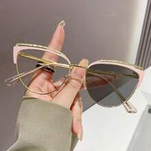 1副女士时尚金属框变色镜片眼镜，猫眼形，多功能设计，变色眼镜配件 - 金色 - 查看 7