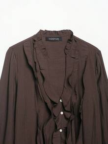 DEEKA Women's Fashionable Layered Decorative Blouse, European And American Style, Versatile For Spring/Summer - Brown - View 3