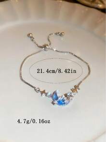 蓝月亮星星手链，可调节链条，星空魅力手镯，简约夏季饰品，低过敏合金材质，精致叠戴单品，独特设计师礼品，闪亮水晶点缀。完美适用于海滩、派对、约会、节日、瑜伽、早午餐、旅行、拍照、音乐会、日常佩戴。精致、梦幻、空灵风格 - 彩色 - 查看 3