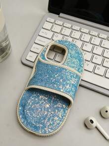 Sequins,Diamond Slippers, Apple Series Phone Cases, Shiny And Unique Style, Fashionable - Light Blue - View 5