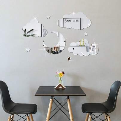 OUTANA Akrilik Bulut ve Ay Duvar Çıkartmaları, Ev, Oturma Odası, Yatak Odası, Ofis, Yurt Odası İçin Kendinden Yapışkanlı, Çıkarılabilir Dekorasyon, Altın, Gümüş ve Siyah Renk Seçenekleri Mevcuttur