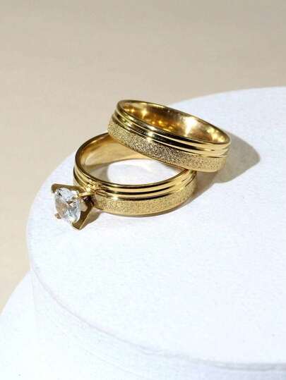 1 Pair Stainless Steel Couple Rings, European And American Fashion Matte Finish Wedding Rings, Valentine's Day Gift