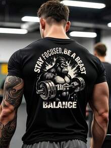 Camiseta Deportiva de Manga Corta Manfinity Sport Corelite Plus Size para Hombre con Estampado de Logo de Gorila, Camiseta de Gimnasio para Hombre, Camiseta de Entrenamiento para Hombre, Camisetas de Entrenamiento, Camiseta de Gimnasio Negra, Camisetas de Fitness - Negro - Ver 6