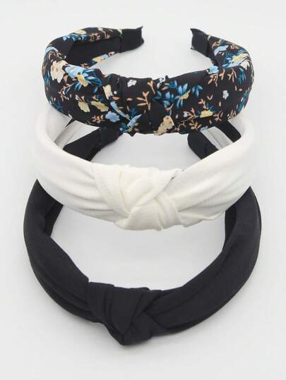 3pcs Black & White Fabric Floral Solid Color Non-Slip Headbands, Curved Headbands, Fashion Hair Accessories, Suitable For Daily Wear, Outdoor Activities, Washing Face, Makeup, Can Be Used As Casual Hair Accessories, Hair Styling Tools, Beauty Accessories, Curling Accessories,Summer,Holiday,Travel