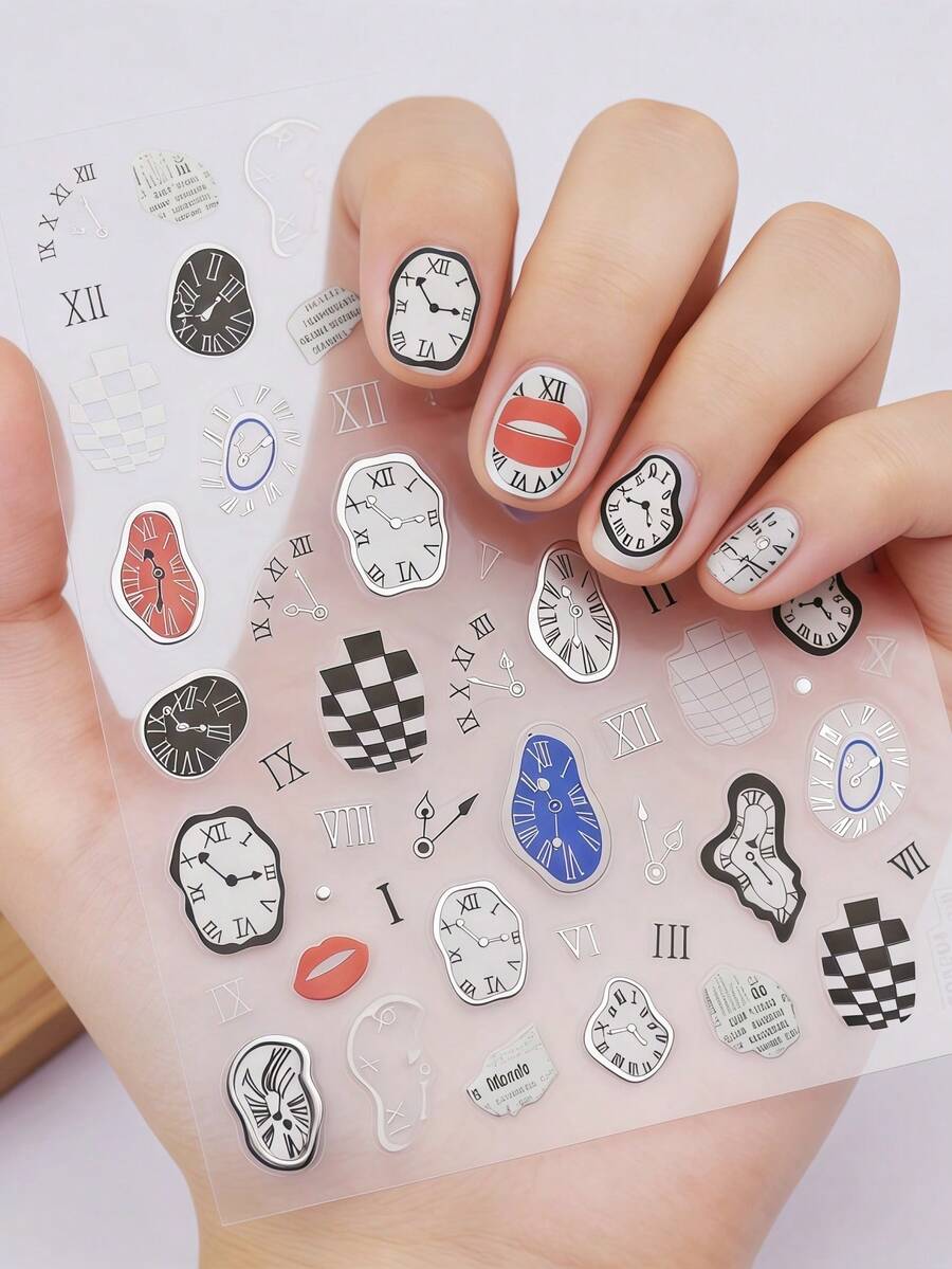 1张5D时钟美甲贴纸，DIY自粘美甲贴花 - 彩色 - 查看 1
