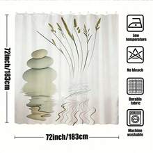 1件禅意石纹浴帘，简约水疗风格，以堆叠的石头和草倒映在平静的水中，营造日式禅意花园般的浴室装饰效果。防水面料浴帘，打造自然健康浴室氛围。 - A - 查看 3