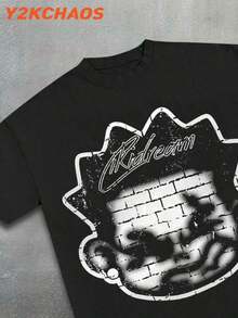 Camiseta de manga corta de algodón puro para hombre, con diseño divertido, cómoda y transpirable, informal, para uso en exteriores, con cuello redondo, de una marca de moda de alta calidad, un regalo sorpresa para familiares y amigos. - Negro - Ver 5
