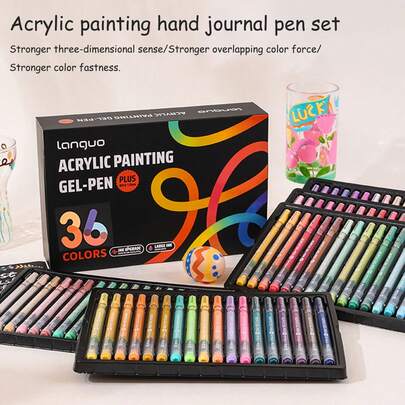 Acrylic Painting Stationery Set, Glass Water Cup Painting 6/36/54/72/90 Colors Marker Pens, High-Precision 1.0mm Tip, High Cost-Effective Large Capacity Single Card Combination, Suitable For Art Painting, Anime, Comics, Layered Color With Strong 3D Effect, Applicable For Glass, Paper, Wooden Board, Water Cup And Multi-Material Painting