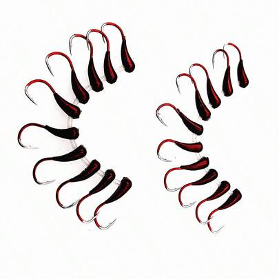 10pcs Red Barbed Fishing Hooks With Counterweight, Size 0.1 0.3 0.5 0.8#, Suitable For Crucian Carp, Carp, Perch Fishing Accessories