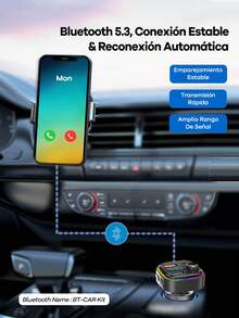 REMAX Cargador de coche Bluetooth con luz ambiente RGB; Carga rápida de 3 puertos; Cargador USB-C; Micrófono incorporado para música/llamadas/navegación; Reconexión automática Bluetooth 5.3; Modo dual Bluetooth/USB; Accesorio esencial para el automóvil - C26 - Ver 5